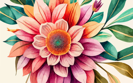 Beautiful watercolor hand drawn vector illustration of dahlia flowerのイラスト素材