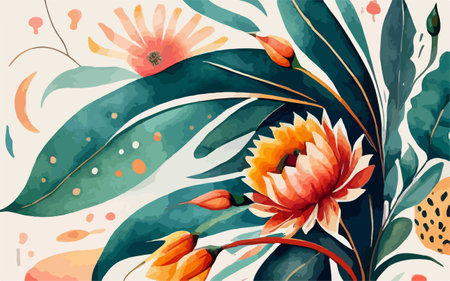 Abstract floral background with watercolor flowers and leaves. Vector illustration.のイラスト素材