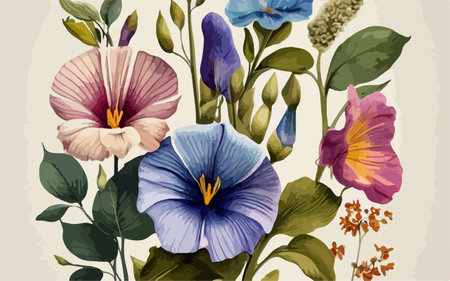 Vintage floral background with wild flowers. Hand drawn vector illustration.のイラスト素材