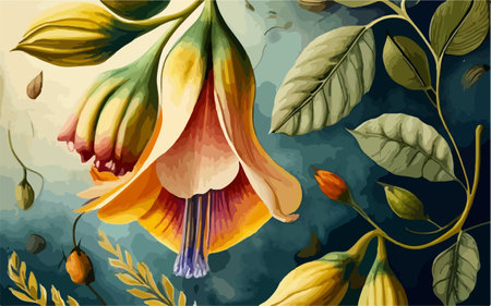 Illustration of a yellow lily flower on a grunge backgroundのイラスト素材