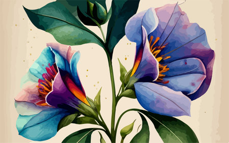 Beautiful hand drawn vector illustration of blue and violet freesia flowersのイラスト素材