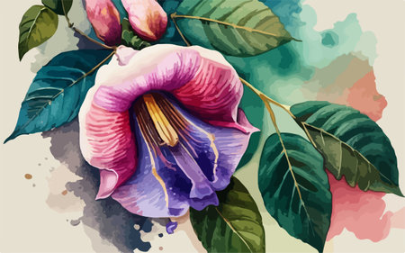 Flower composition with watercolor effect. Hand-drawn illustration.のイラスト素材