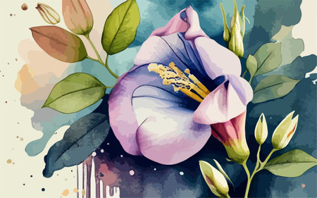 Watercolor floral background with blue freesia flowers, vector illustrationのイラスト素材