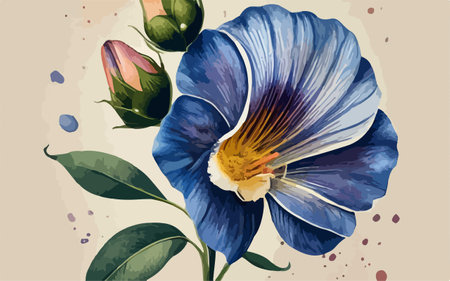 Vintage floral background with blue pansy flowers. Vector illustration.のイラスト素材
