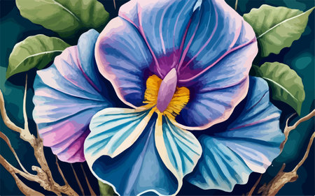 Illustration of a blue and purple pansy flower on a dark backgroundのイラスト素材