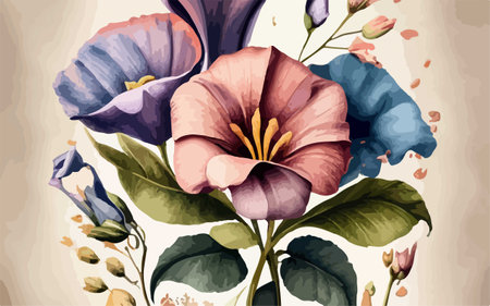 Vintage floral background with hand drawn pansy flowers. Vector illustration.のイラスト素材