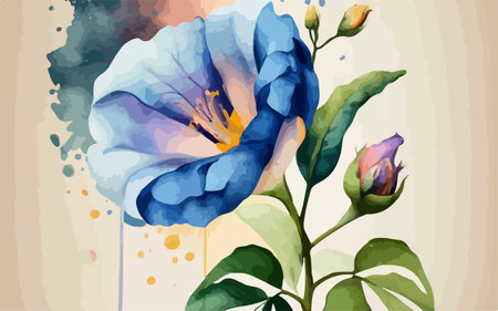 Hand drawn watercolor floral background with blue rose. Vector illustration.のイラスト素材