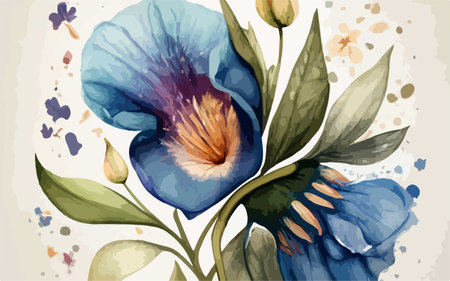 Watercolor illustration of blue freesia flowers on a white backgroundのイラスト素材