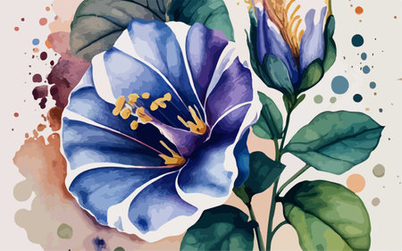 Hand drawn watercolor illustration of blue hibiscus flower.のイラスト素材