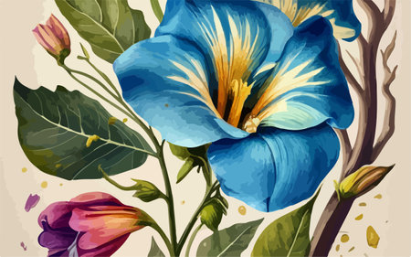 Illustration of blue freesia flower in watercolor style.のイラスト素材