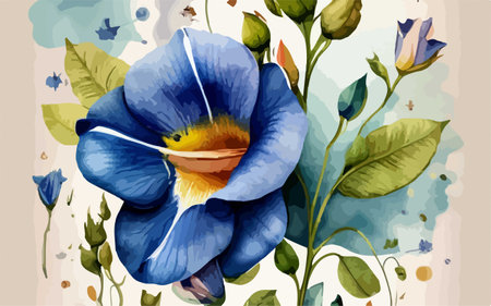 Blue flower on watercolor background. Vector illustration. Hand drawn.のイラスト素材