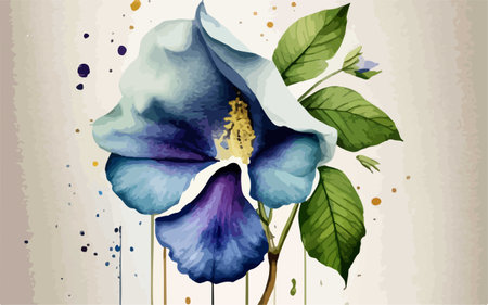 Hand drawn watercolor illustration of blue hibiscus flower.のイラスト素材