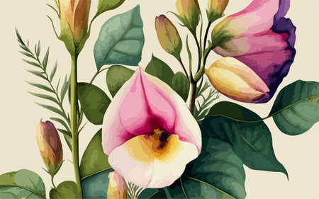 Beautiful floral background with hand drawn flowers and leaves. Vector illustration.のイラスト素材