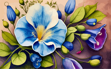 Illustration of blue and violet flowers on a grunge background.のイラスト素材