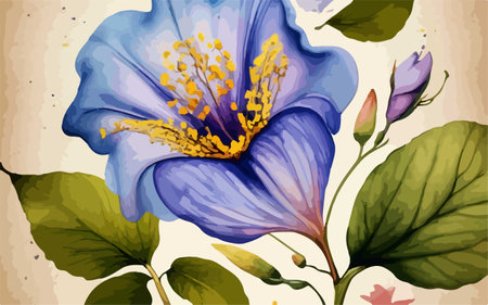 Vintage card with blue hibiscus. Vector illustration.のイラスト素材
