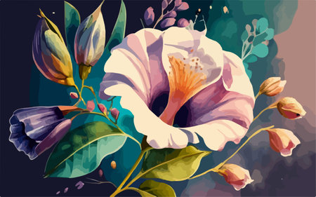 Vector illustration of hibiscus flowers. Hand drawn floral background.のイラスト素材