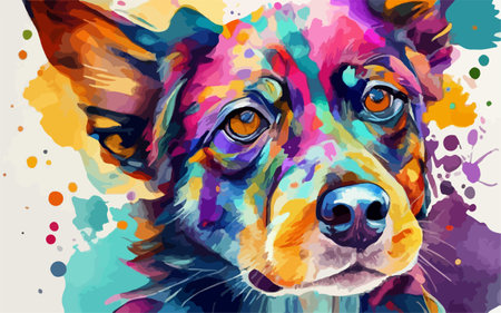 Portrait of a dog on a multicolored watercolor backgroundのイラスト素材