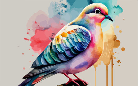 colorful bird on watercolor background. vector illustration. eps10のイラスト素材