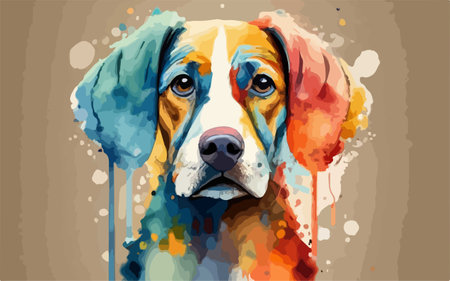 Portrait of a Beagle dog with colorful splashes. Vector illustration.のイラスト素材