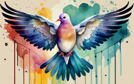Pigeon flying on a watercolor background. Vector illustration.のイラスト素材