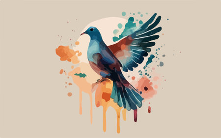 Vector illustration of a pigeon on the background of splashes of paint.のイラスト素材