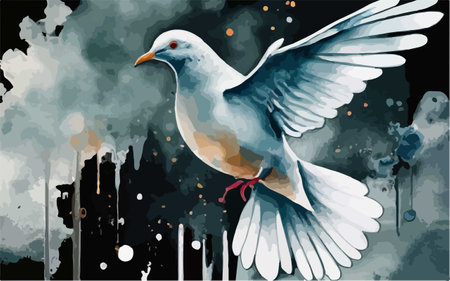 Dove on a background of the night sky, vector illustration.のイラスト素材