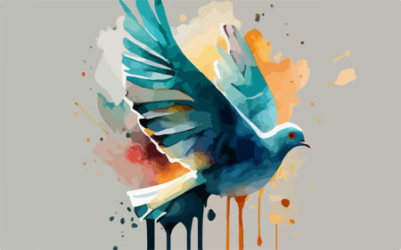 Pigeon flying on watercolor splash background. Vector illustration.のイラスト素材