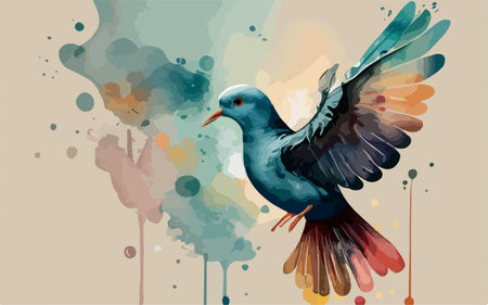 Pigeon flying on watercolor background. Abstract vector illustration.のイラスト素材