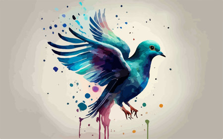 Pigeon on a background of watercolor splashes. Vector illustrationのイラスト素材