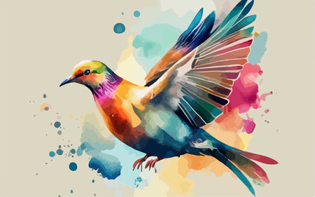 Vector illustration of a colorful bird with a multicolored background.のイラスト素材