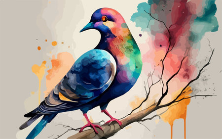 Watercolor painting of a pigeon on a branch, vector illustration.のイラスト素材