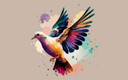 Pigeon with colorful watercolor splashes. Vector illustration.のイラスト素材