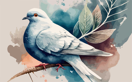 Pigeon on a branch. Watercolor background. Vector illustration.のイラスト素材