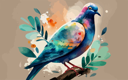 Pigeon watercolor painting. Hand drawn vector illustration of a bird.のイラスト素材