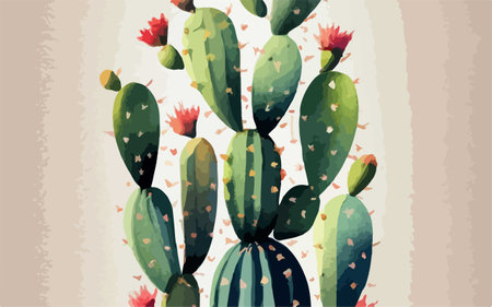 Vector illustration of cactus with flowers. Watercolor hand drawn illustration.のイラスト素材