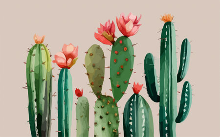 Cactuses. Vector illustration of cacti. Vintage style.のイラスト素材