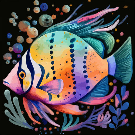 Colorful fish on a black background. Vector illustration for your designのイラスト素材