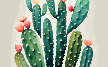 Cactus illustration. Hand drawn watercolor cacti illustration.のイラスト素材