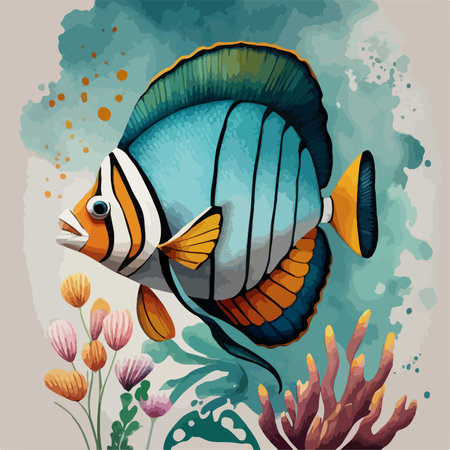 Cute cartoon fish in watercolor style. Vector illustration for your designのイラスト素材