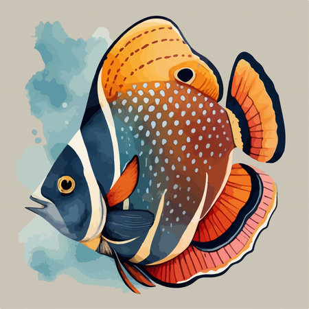 Tropical fish on a watercolor background. Vector illustration.のイラスト素材