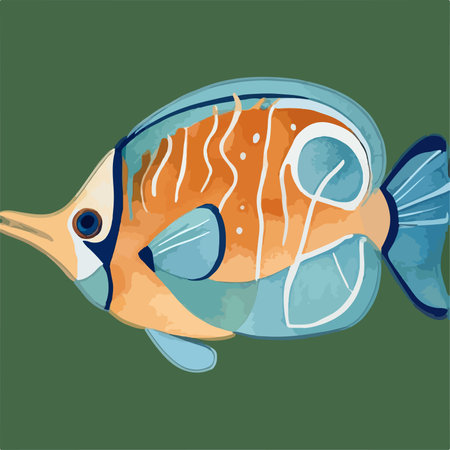 Fish on a green background. Vector illustration of a cartoon fish.のイラスト素材