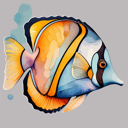 tropical fish on a gray background. watercolor vector illustration.のイラスト素材