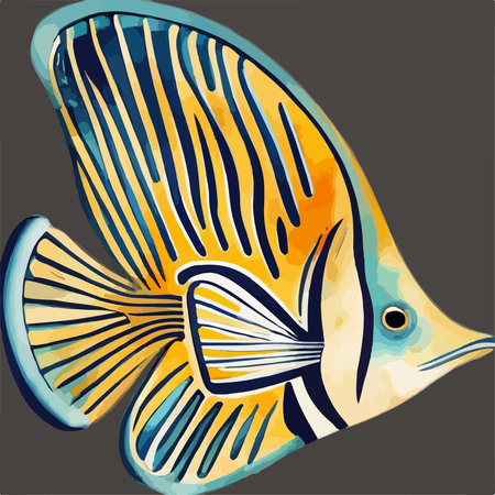Exotic fish on a dark background. Vector illustration of a tropical fish.のイラスト素材