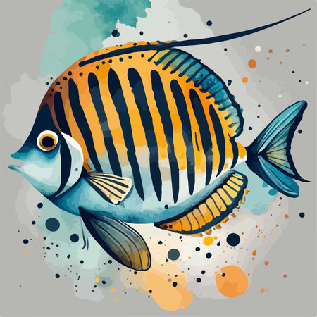 Illustration of a tropical fish on a colorful watercolor background.のイラスト素材