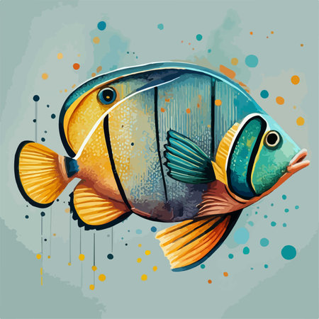 Illustration of a tropical fish on grunge background with splashesのイラスト素材