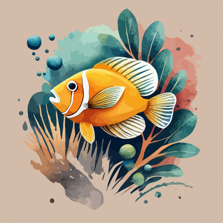 Illustration of anemone fish on a watercolor background.のイラスト素材