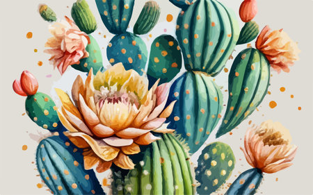 Watercolor cactus illustration. Hand drawn watercolor cactus illustrationのイラスト素材