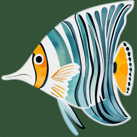 Illustration of a tropical fish on a green background, vector illustrationのイラスト素材