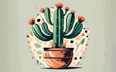Vector illustration of cactus in a pot. Hand drawn design elements.のイラスト素材