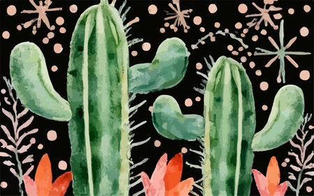 Seamless pattern with watercolor cactuses. Vector illustration.のイラスト素材